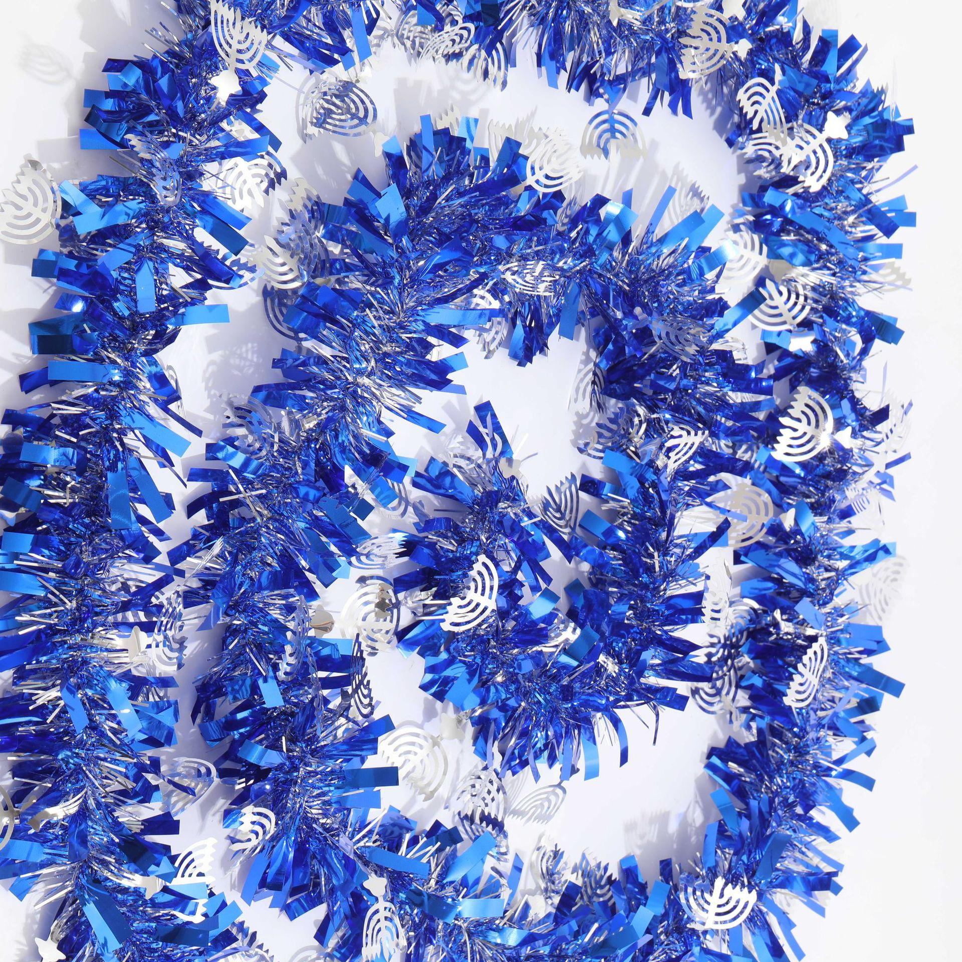 2 Meters Hanukkah Theme Candle Wreath Sequin Tinsel Garland Banner Home Wall Hanging for Je Happy Hanukkah Party Decoration