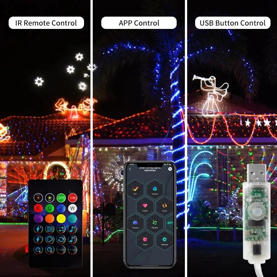 5V USB RGBIC Fairy String Light 20/15/10M Christmas Light With Bluetooth APP and Remote Control For Xmas Tree Garland Decoration