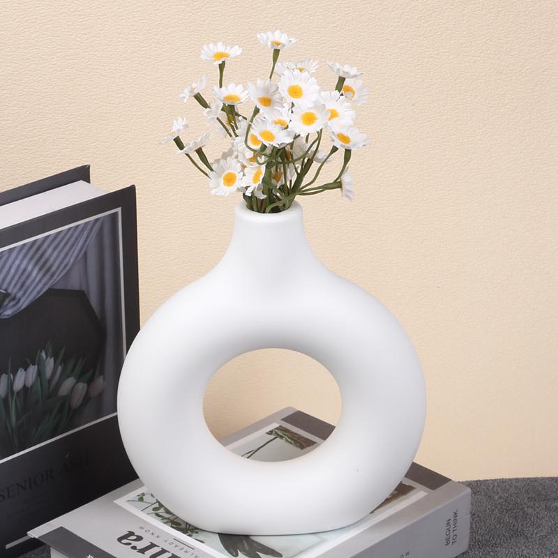 Donut Plastic Vase White Black Pink Cute Round Vase Flowerpot Ornaments for Living Room Dining Table Office Home Decor