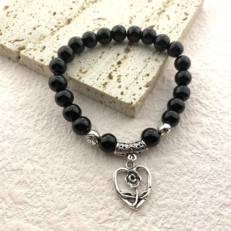 Minimalistický náramek z přírodního kamene 8 mm Dámský sanskrtský jógový meditační korálkový náramek Šťastný květinový náramek