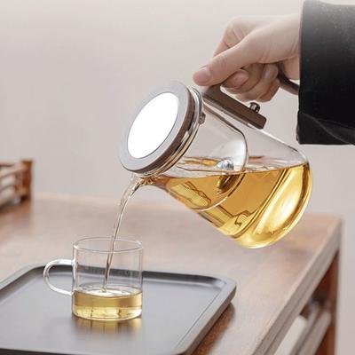 One Click Magnetic Switch Water Separation Inner Container Teapot Clear Glass Filter Tea Cup Heat-resistant Wood Handle