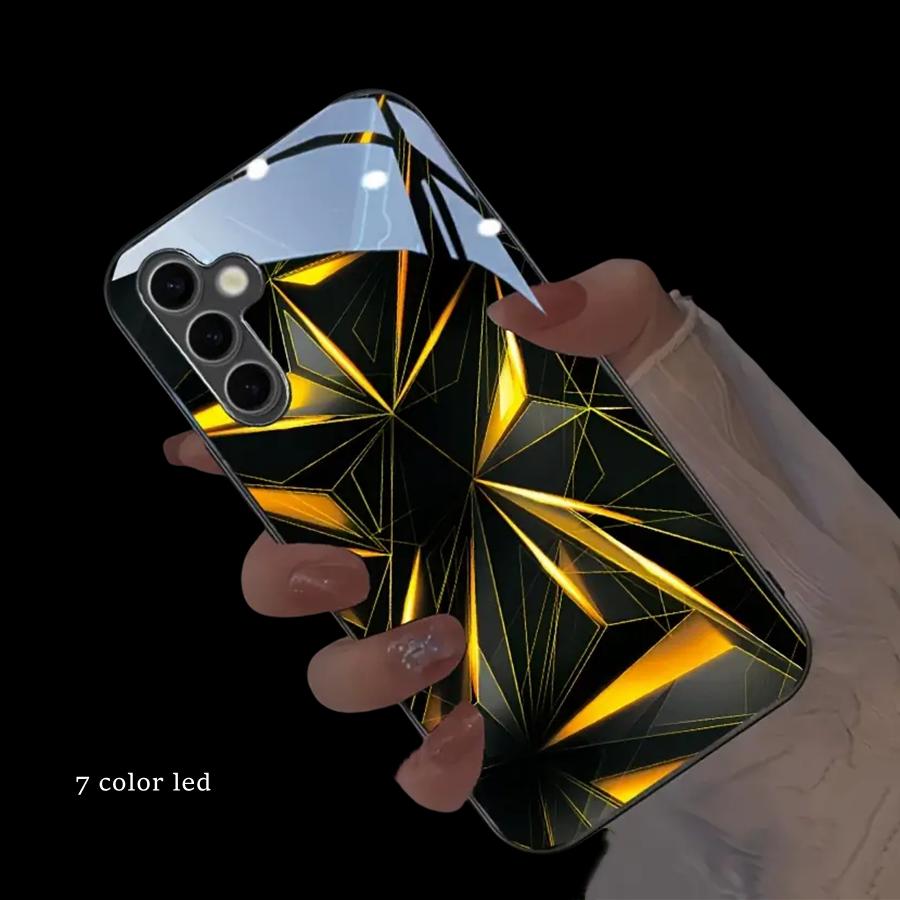 Triangle Geometric Luminous Phone Cover For Samsung S24 S23 S22 Ultra S21 S20 FE A72 A53 A50 Sound-Control Light Up Glass Case