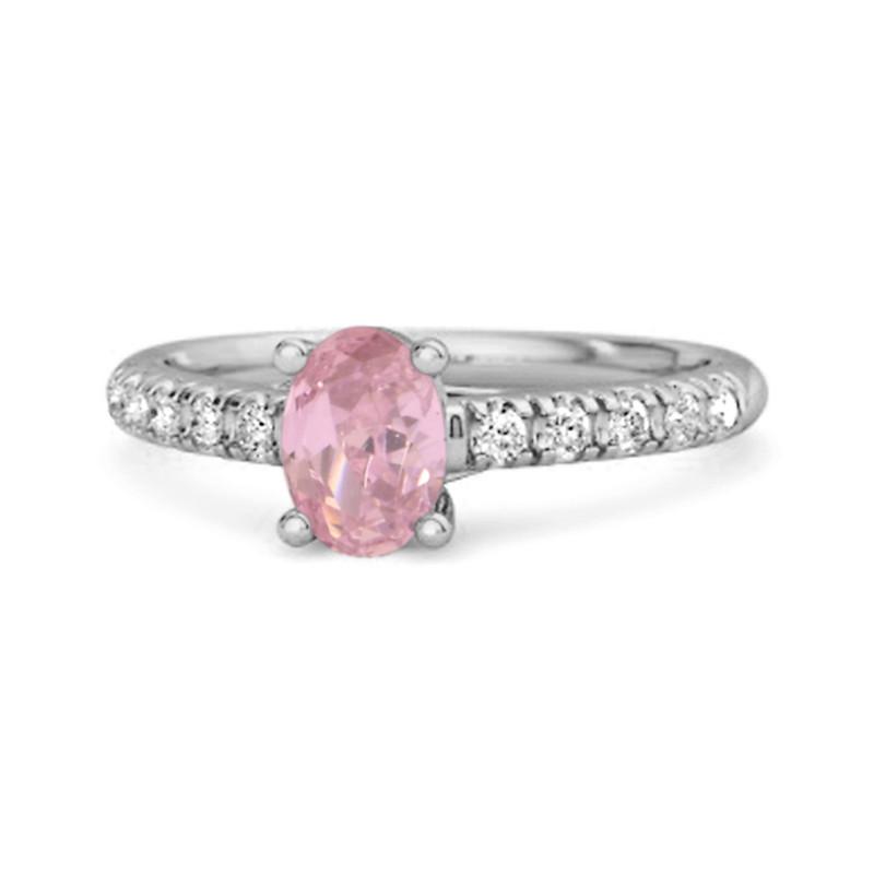 

Pink Topaz Pavé Band with White CZ Accents Ring -925 Sterling Silver 11.5 біле золото кольору