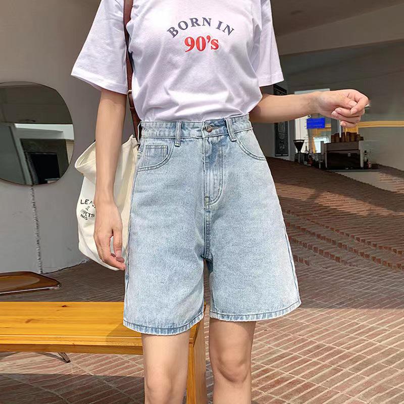 Hoge Taille Zomerse Losse Denim A-lijn Shorts voor Dames, Wijde Pijpen, Slankmakend Middellang.
