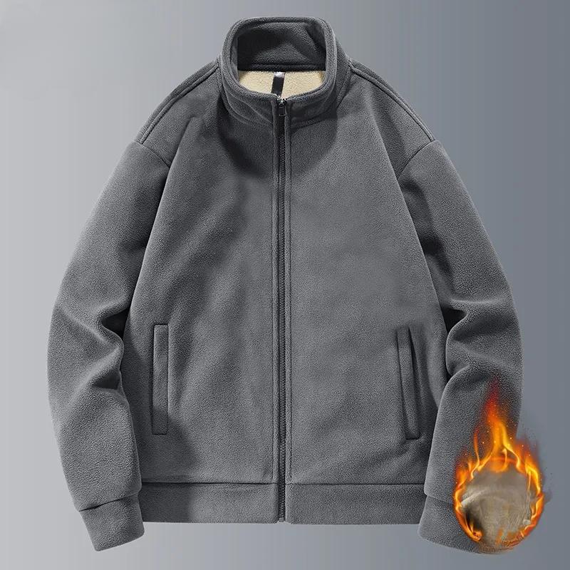 Autumn and Winter Sports Suit Men's Casual Solid Color Jacket Plus Velvet Stand-up Collar Jacket + Casual Pants Two-piece Suit