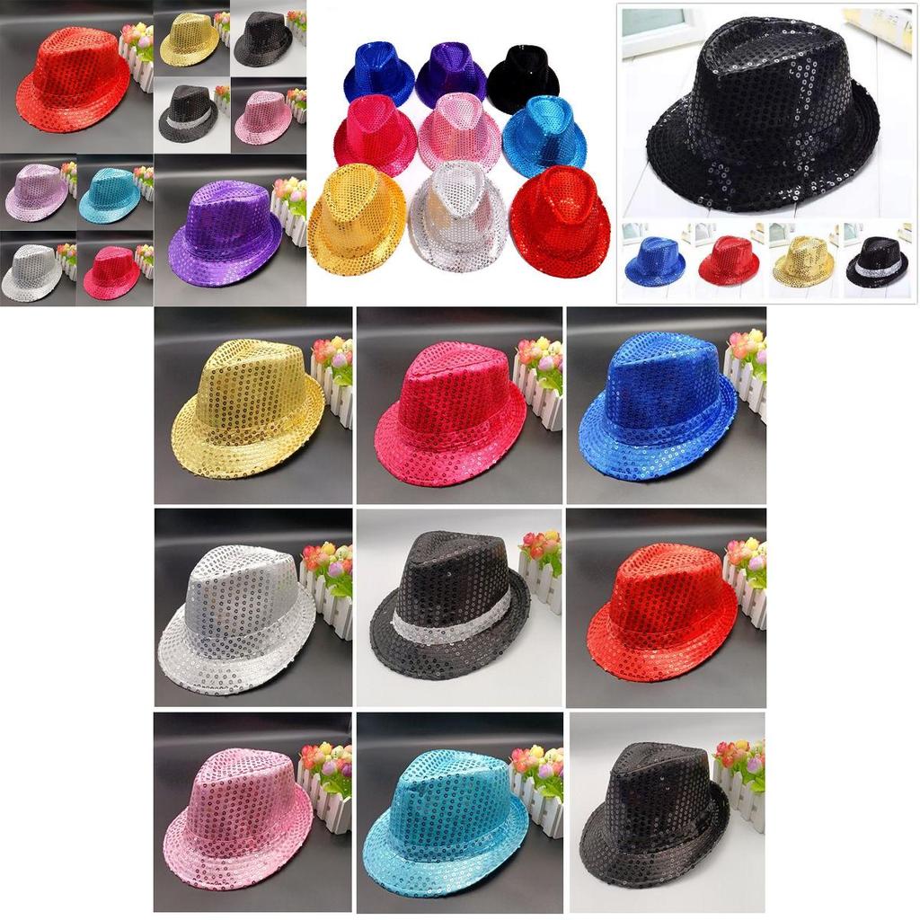 Trilby Sequin Hat Cap Sequinned Dance Party Costume Mj Jazz Performance Fedora