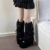 Women's Artificial Fur Leg Warmers Japanese Lolita Autumn And Winter Black And White Knitted Socks Leg Warmers For Women