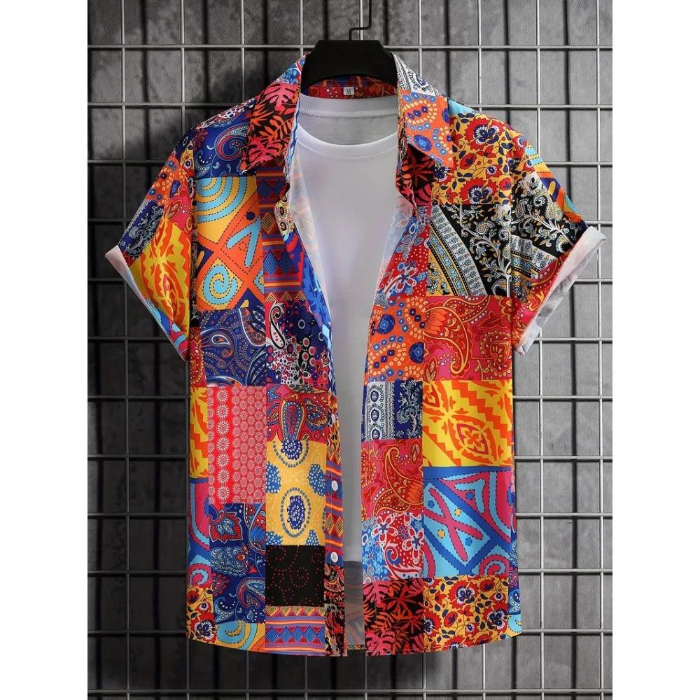 Palmshadow Cuban Camisa Men's Clothing Simple Hawaiian Print Poplin Shirt Business Holiday Everyday Outdoor Short Sleeve Shirt