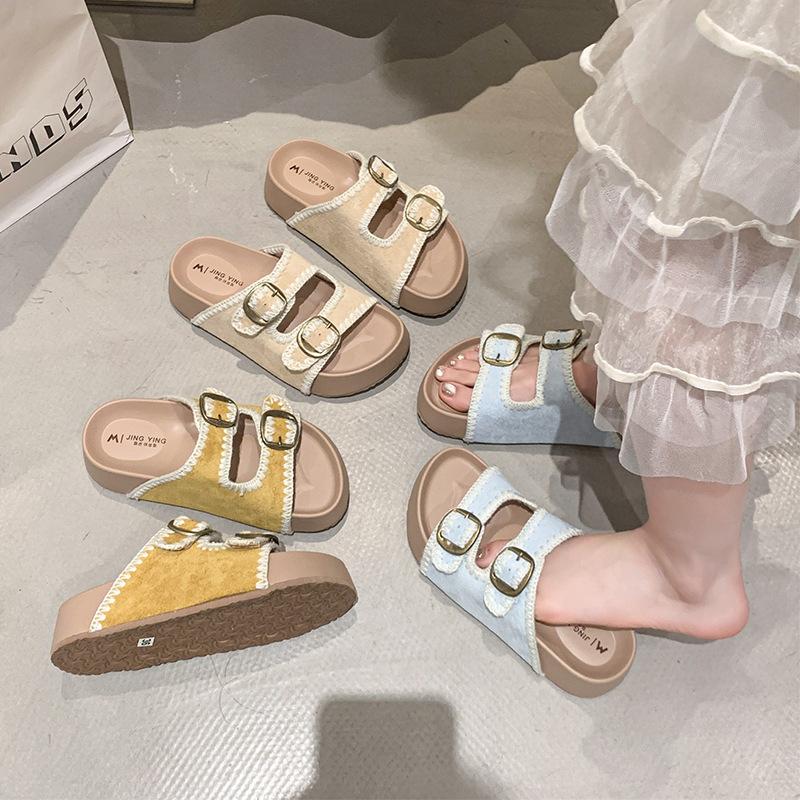 Fashion and Comfortable Hot Air Platform Slippers Women's 2025 Summer New Outer Wear Boken Shoes Heightened Non-slip One-word Slippers
