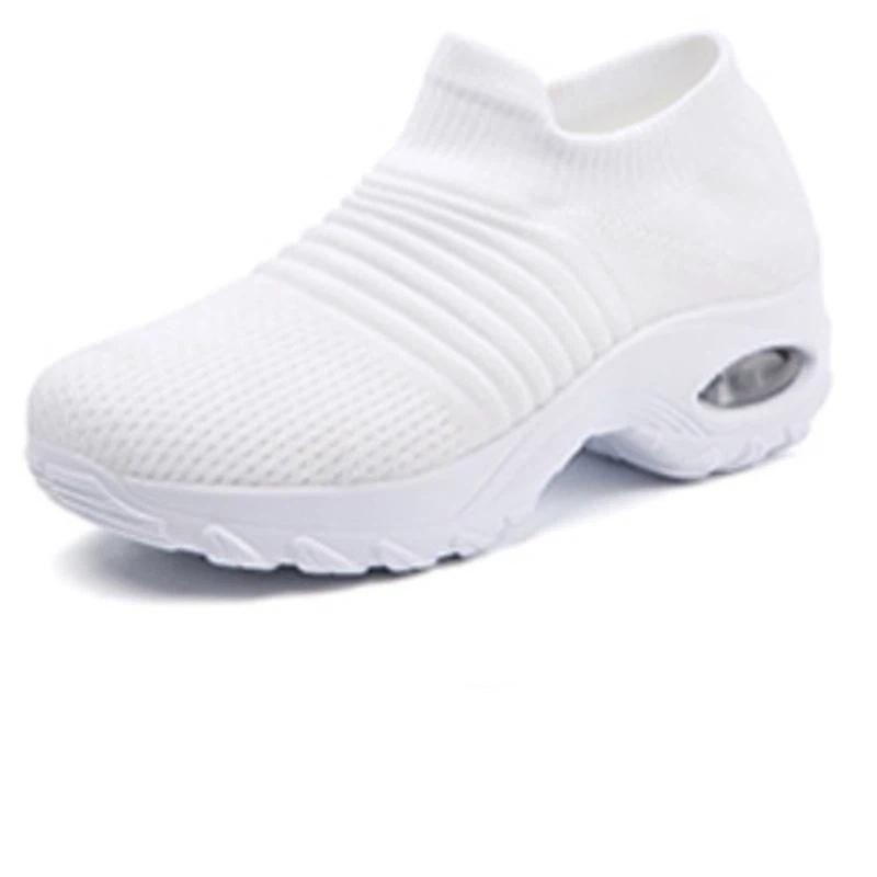 Flyknit Foot Cushion Walking Shoes Women's Soft Sole Shock-absorbing Breathable Sports Shoes Large Size Comfortable Casual Mom Shoes