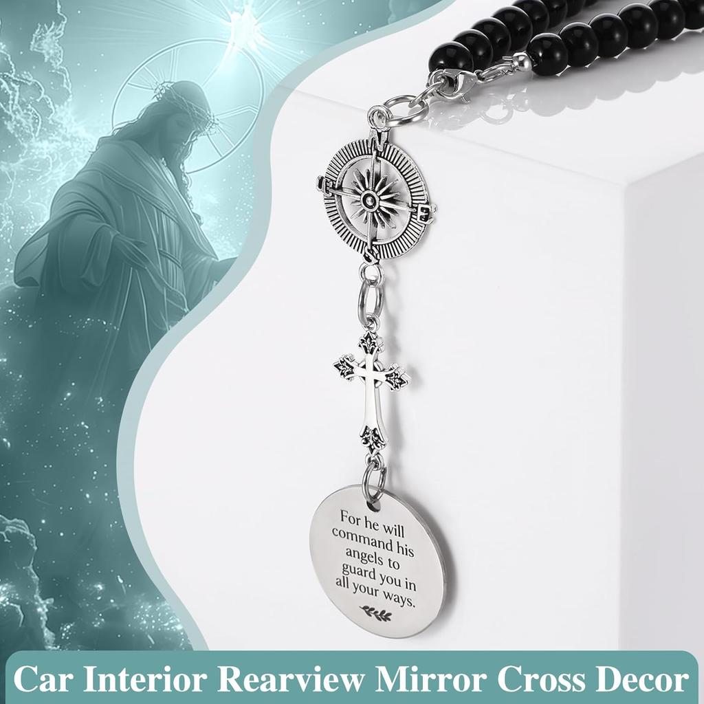 3 Pack Guardian Angel Rearview Mirror Charm, Angel Wings Cross Car Charm Pendant Guardian Angel Hanging Ornament Rear View Mirror Hanger Decor
