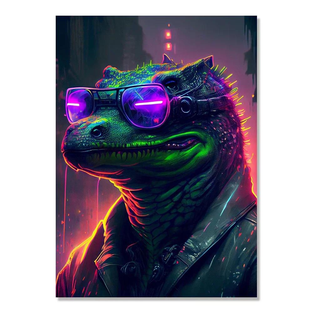 Cyberpunk Style Future Fantasy Lion Monkey Agent Animal Poster Wall Art Canvas Painting for Living Room Home Decoration