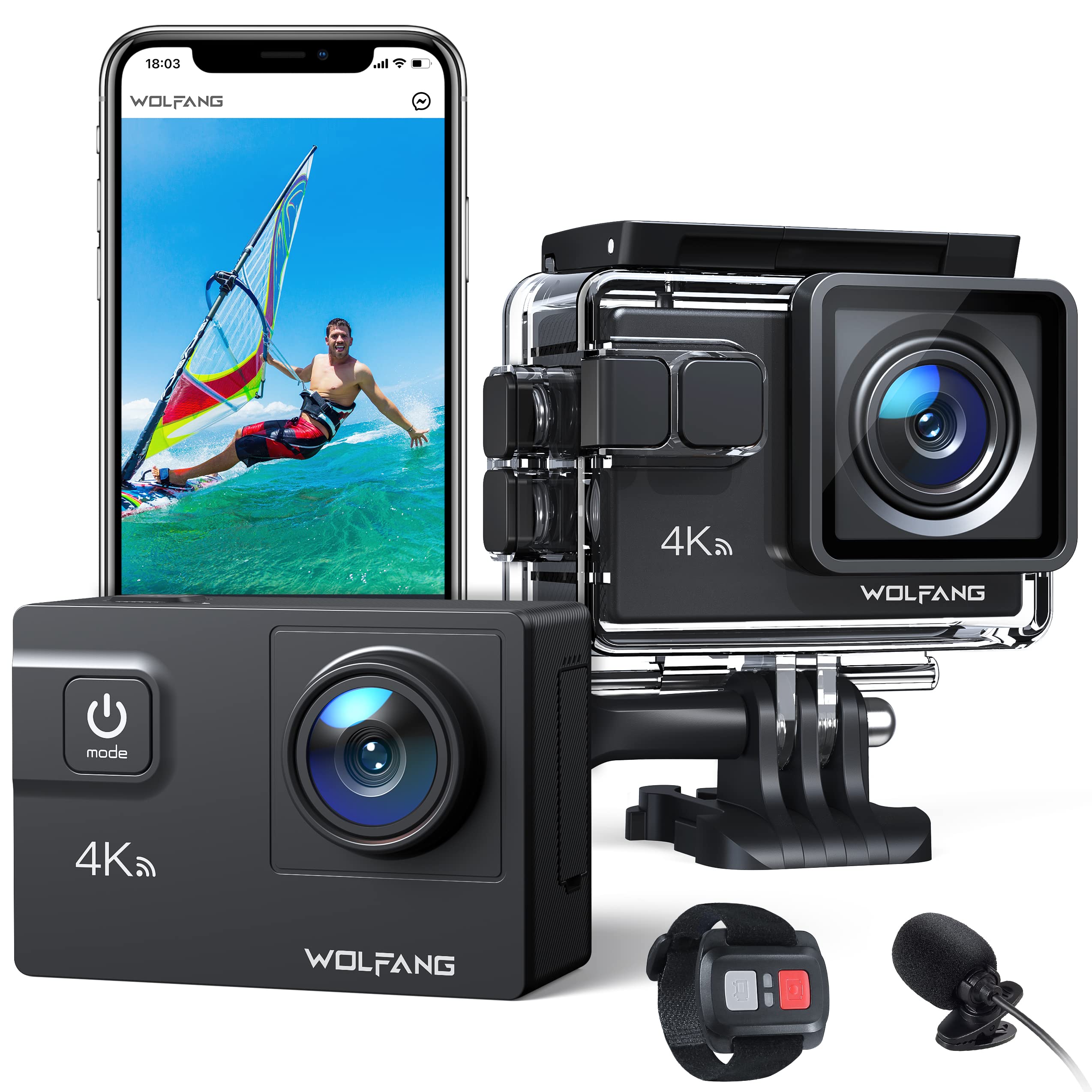 

WOLFANG GA300 Action 4K 24MP Underwater Camera with Shake 40 Meters HDMI Dual 1350mAh Remote Headset External and a Wide Range of Accessories Camera,