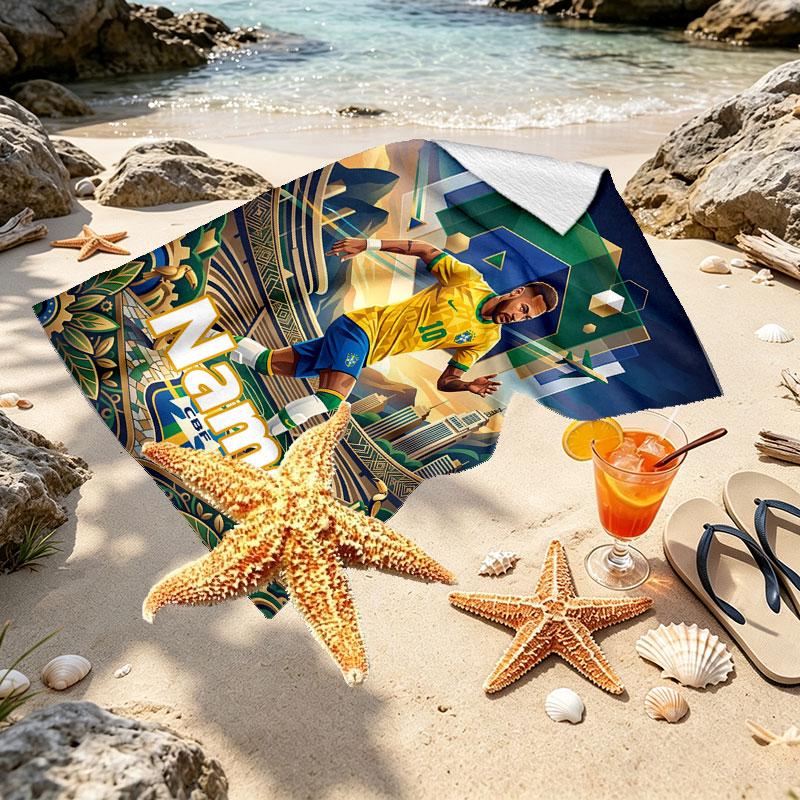 Custom Name Personalized Neymar Jr Print Beach Towel, for Trip Camping Beach Party Home Decor, Birthday Gift for Family & Friends