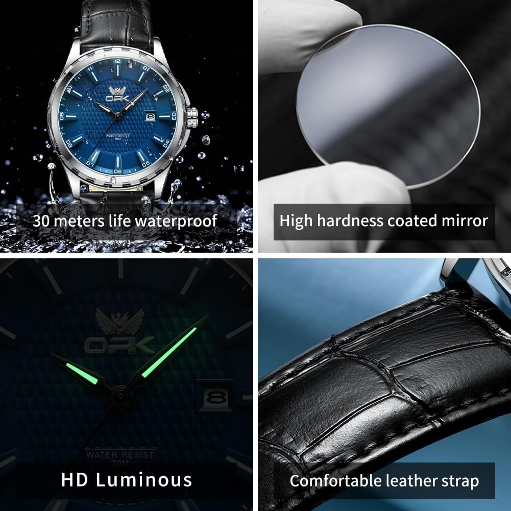 OPK Quartz Watch Stainless Date Perfect for High School Office Gift Blue Men's - Simple, Popular, Stylish, Fashionable, Steel, Waterproof, Classic,