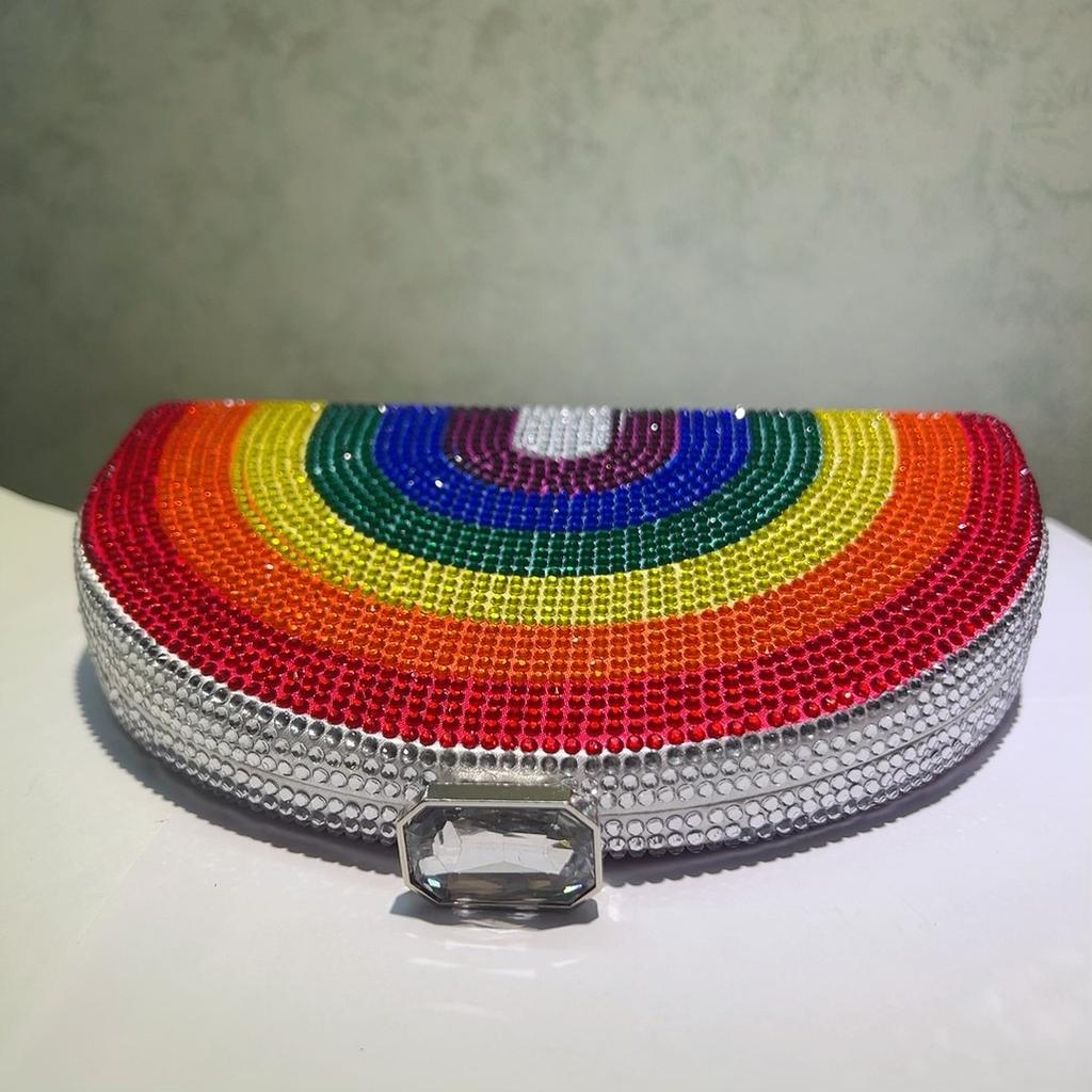 Rainbow Crystal Evening Clutch Purse Women Luxury Diamond Party Handbag Bridal Shoulder Bag Wedding Ladies Shoulder Handbags