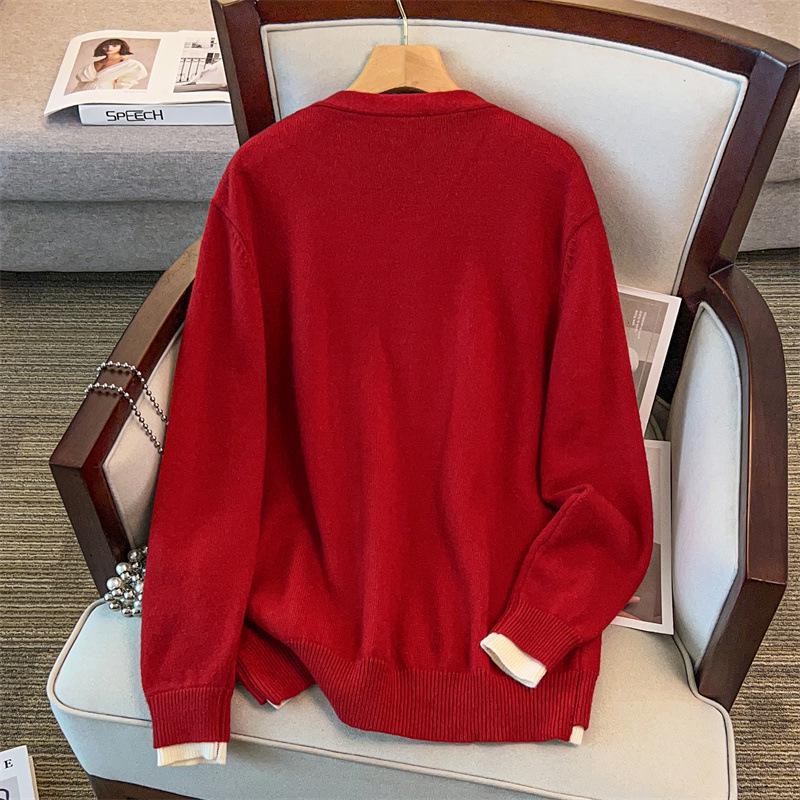 Plus Size Women’s Sweater Cardigan Two-Piece Set, Bust 150/160, Loose Fit