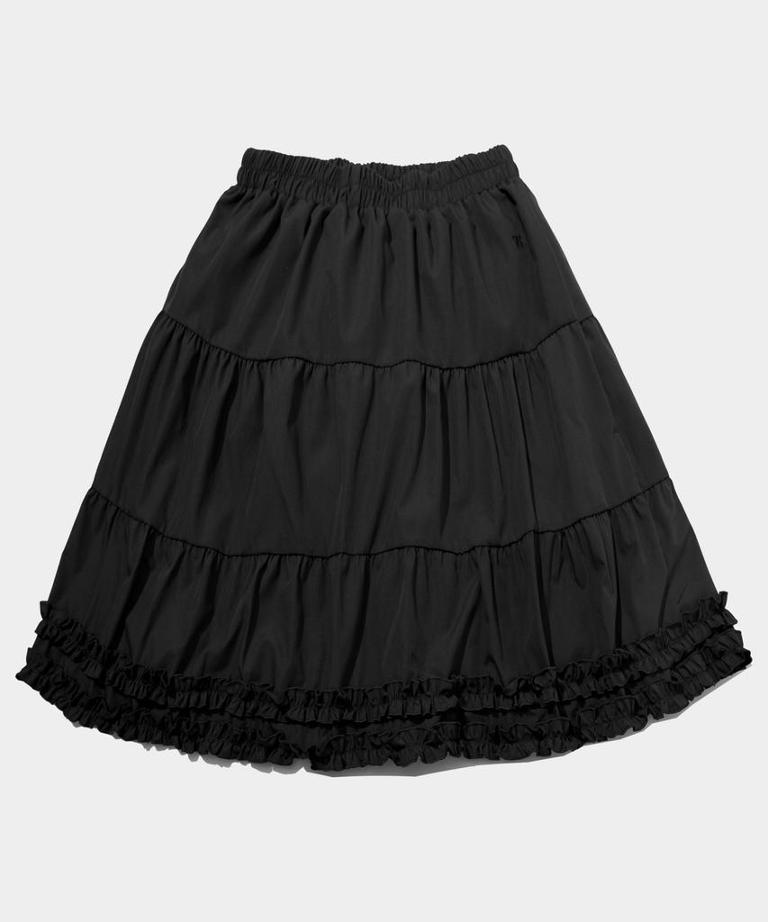 Place Studio Lace Frill Elastic Waist Midi Skirt_2 Colors