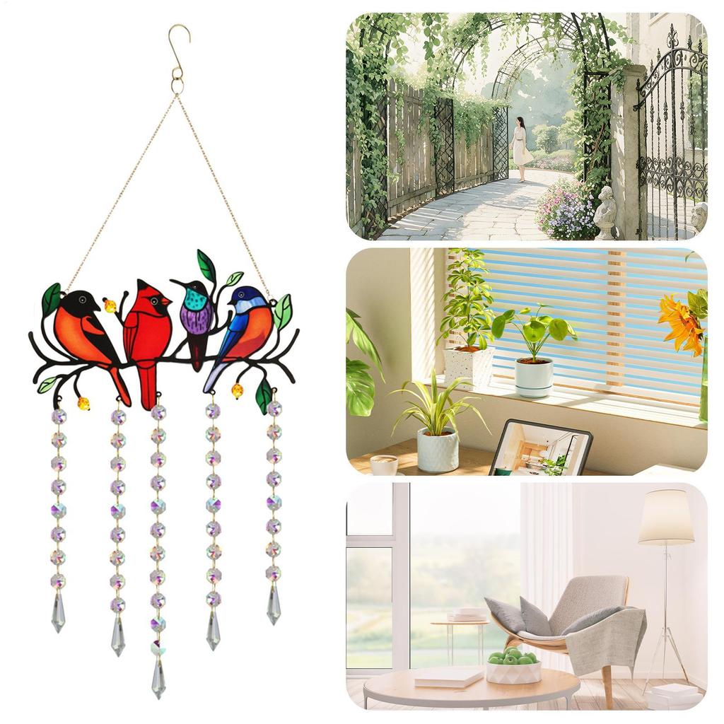 Bird Light Catcher Outdoor Stained Crystal Bird Light Catcher Rainbow Ornament For Bedroom Housewarming Party Patio Tree