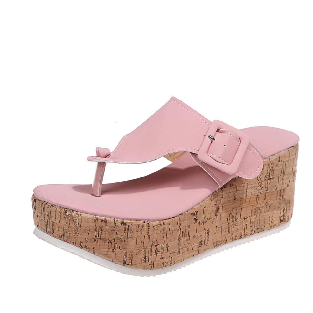2021 Summer Plus Size Women s Wide Strap Casual Thick Sole Flip Flops 38 розовый