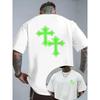 Oversized White T - Shirt with Green Cross Symbols On Back, Casual Crew Neck Tee, Perfect for Streetwear, with Tattoos & Additions Highlighted