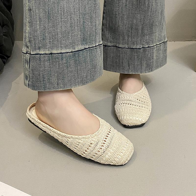 2025 neue gewebte atmungsaktive Tasche Kopf ziehen Oberbekleidung runder Kopf dicker Boden ein Pedal halbes Ziehen bequemer weicher Boden coole Hausschuhe