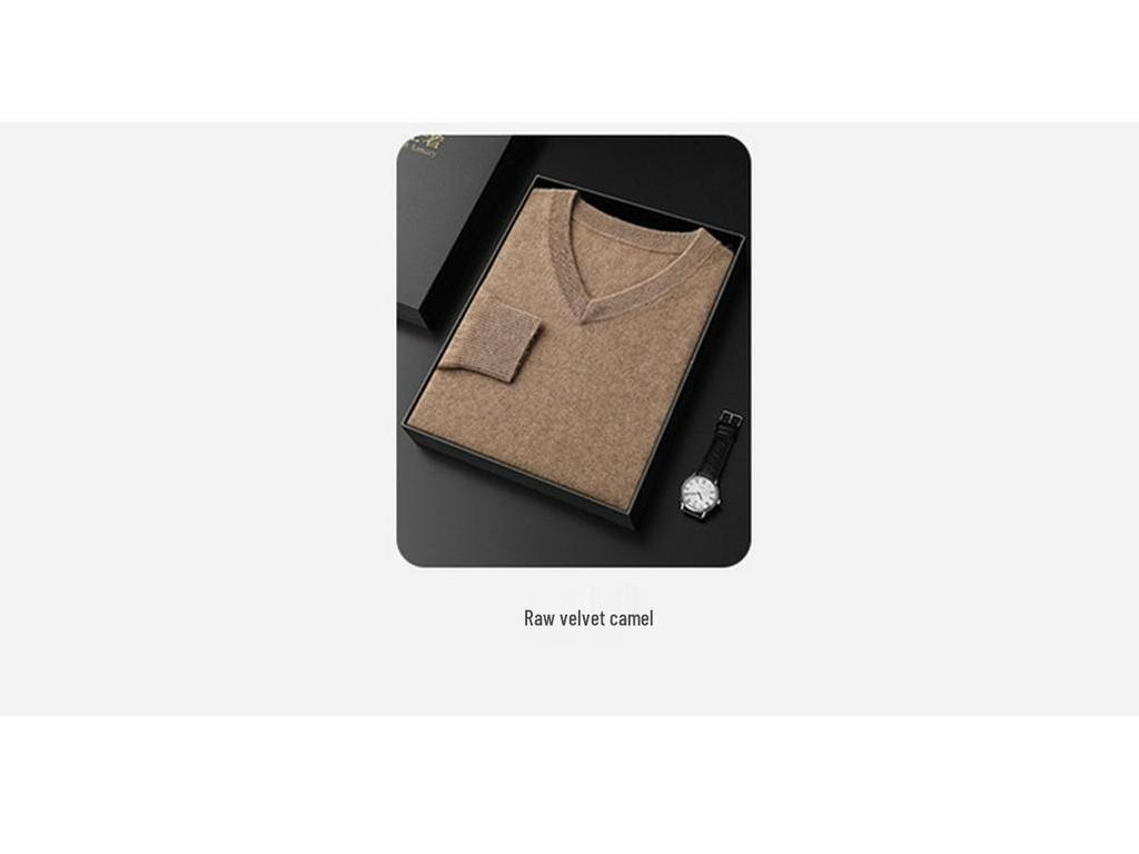 Men's V-Neck Cashmere Sweater, Plus Size, Long Sleeve, Solid Color, Wool Knit, 2023 Autumn/Winter Collection.