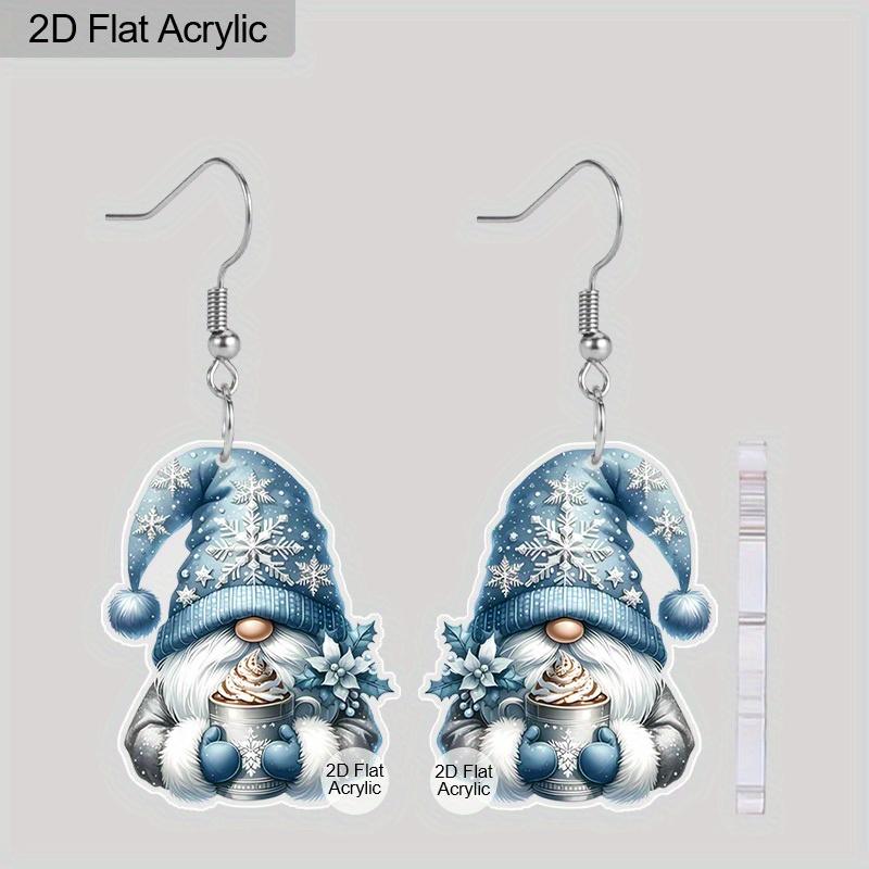 Christmas Gift Acrylic Women Fashion Drop Earrings, Cute Blue & Red Gnome Shape Design Earrings Great Gift for Friends