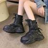 Fashion Classic Lace-up Platform Boots Women Mid-calf Flat Boots for Women Mesh Leather Splicing Light Non-slip Breathable Casual Boots