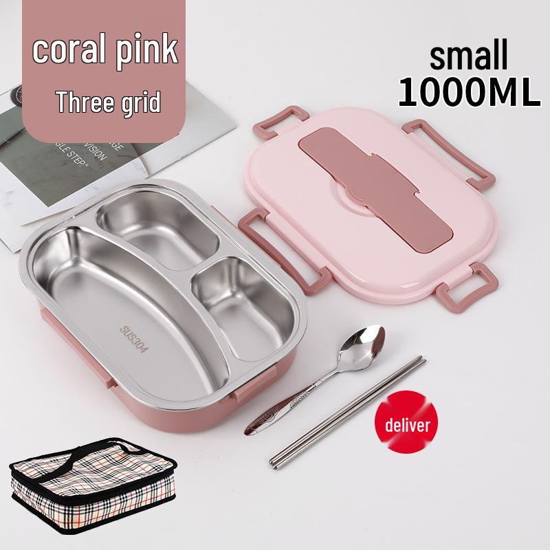 Fiambrera Bento Portátil de Acero Inoxidable 304 con Separadores – Gran Capacidad, Diseño de Hebilla Cuadrada, Estilo Nórdico para Estudiantes