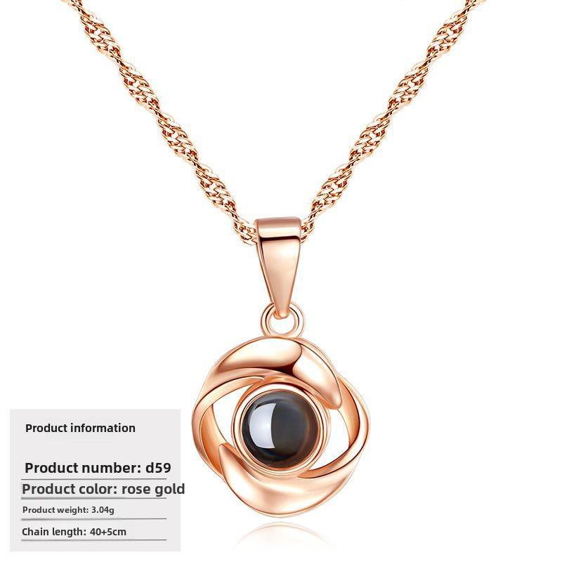 S925 Silver Peach Heart Projection Necklace 'I Love You' in 100 Languages