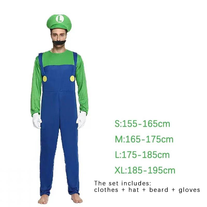 Game Marios Super Luigi Brothers Uniform Set Cosplay Costumes Funny Anime Adult Men Jumpsuit Woman Dress Halloween Costume