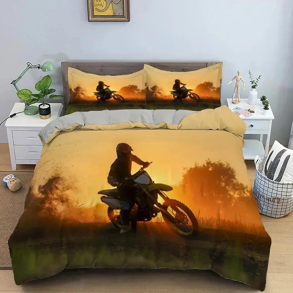 Top Motocross Off-road Race Motorcycle Dirt Bike Rider Bedding Set Twin Queen Size Duvet Cover Pillowcase Bed Kids Adult