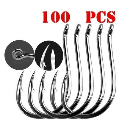 100pc/lot Fishing Hooks Double Bait Holder Barbed Fishhooks Long Shank Carbon Steel Sharp Fishhook Beach and Live Bait Fishhooks