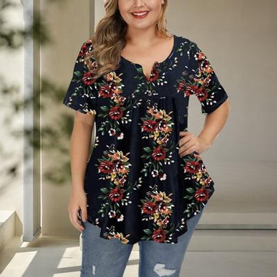 Women Tops V-Neck Short Sleeve Tunic Shirt with Button Design Loose Fit Casual Beach Blouse Everyday Wear