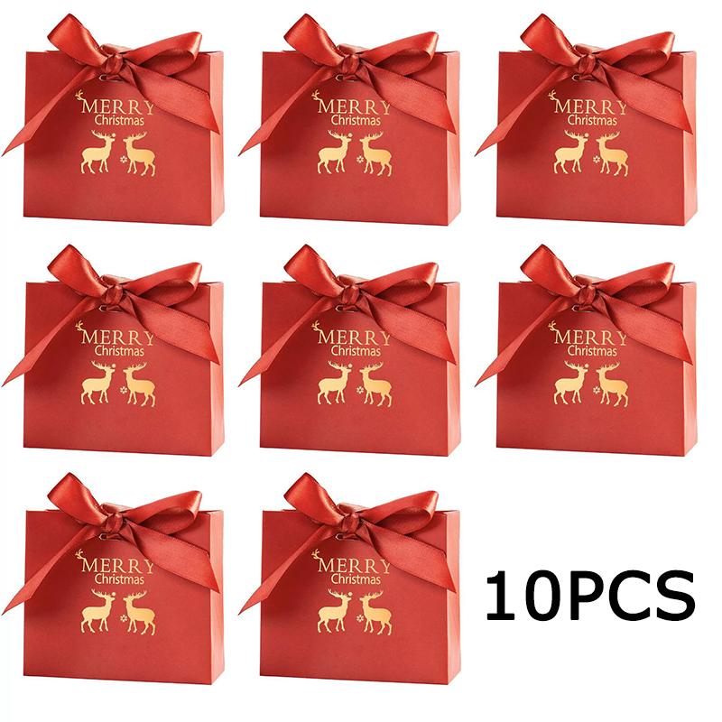 WTEMPO Christmas Ribbon Bow Gift Boxes Christmas Party Decor Packaging Boxes DIY Foldable Paper Bags Perfect for Halloween New Year