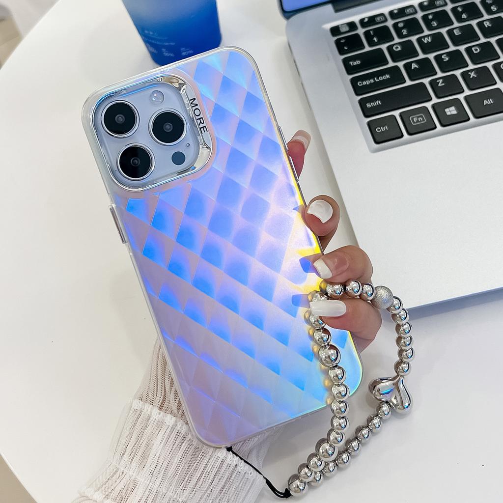 Summer Electroplating Laser for Apple 16E Phone Case for IPhone 15promax with Pearl Bracelet Colorful Case