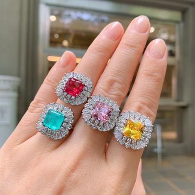 Jewelry Fashion Color Treasure Paraiba Ring Electroplating Simulation Simple Zircon Ring Female