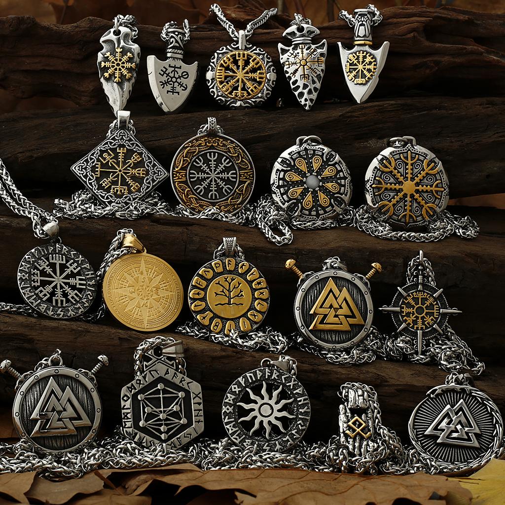 Collana Uomo Vichinga Con Ciondolo Lupo E Rune – Amuleto Di Protezione In Acciaio Inossidabile, Talismano Odino E Corvo