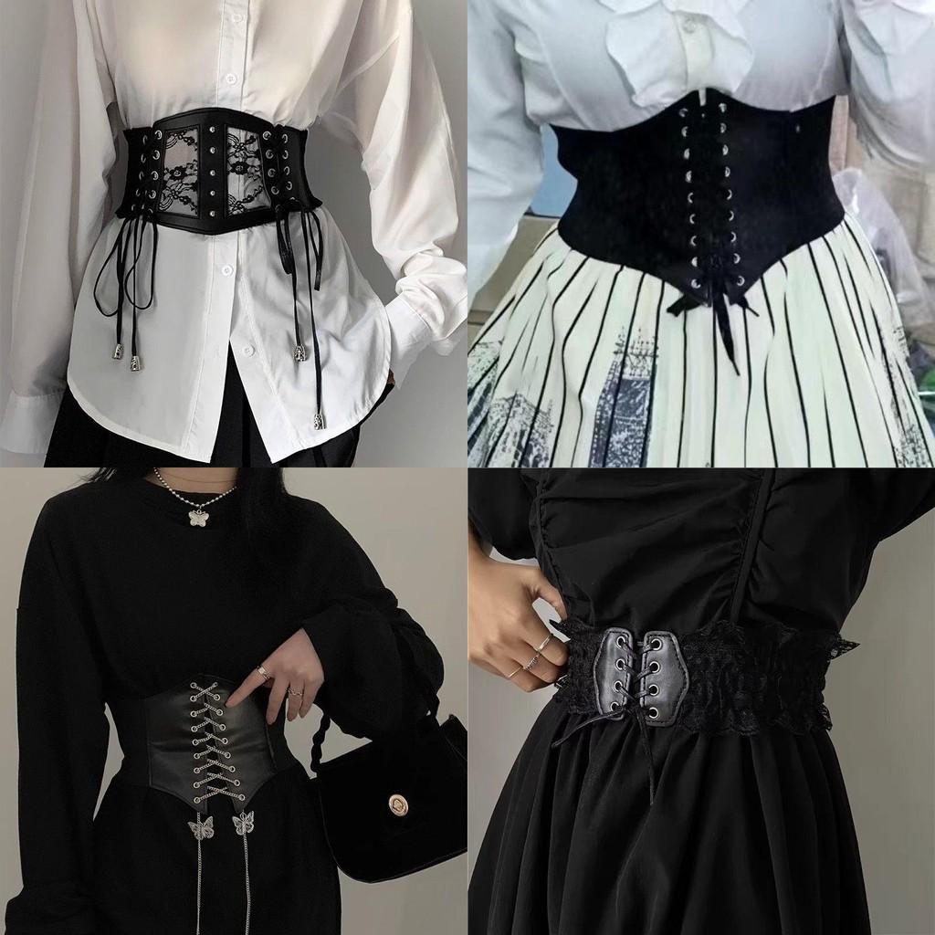 Elegant Vintage Black Lace Waist Belt Wide Fashion Accessory For Women Dresses