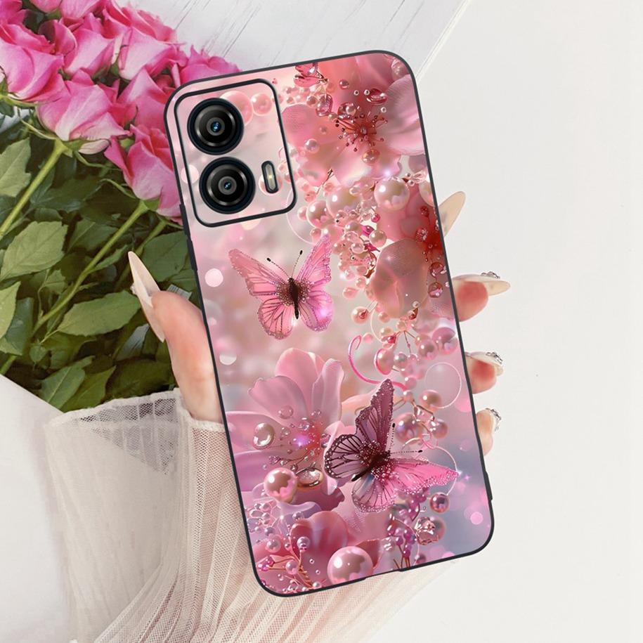 Hülle XT2335-2 für Motorola Moto G53 5G: Neue, stylische Schutzhülle mit Schmetterlings- und Blumenmuster aus weichem Silikon. Passend für Moto G13, G23 und G73.