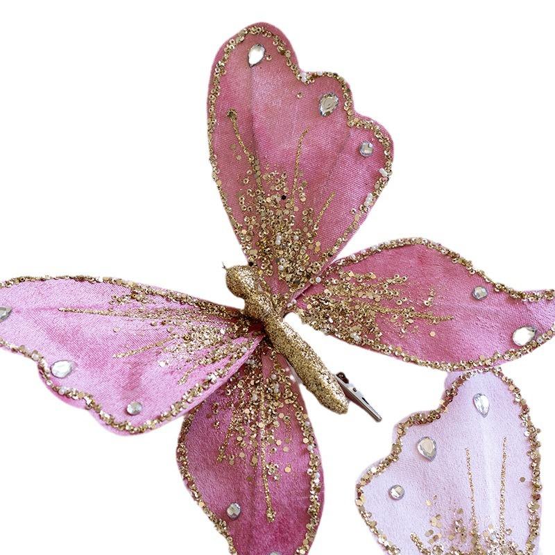 Simulated Butterfly Pendant Christmas Tree Gold Powder Decoration Butterfly Sequin Clip Christmas Floral Atmosphere Accessories
