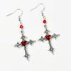 Gothic Punk Silver Color Liquid Metal Cross Red Heart Rhinestone Dangle Earrings for Women Hallowmas Party Hip Hop Jewelry Gifts