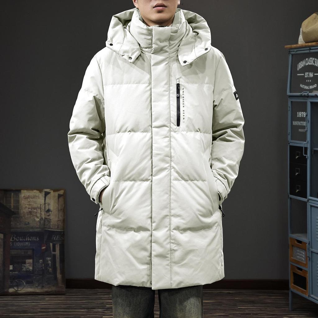 Winter 2025 Men's Hooded Mid-Length Down Jacket - 90% Duck Down, Warm and Trendy Outerwear
