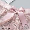3 Pcs/Lot Women's Lace Bow Thongs Sexy Low Waist Panties Underpants