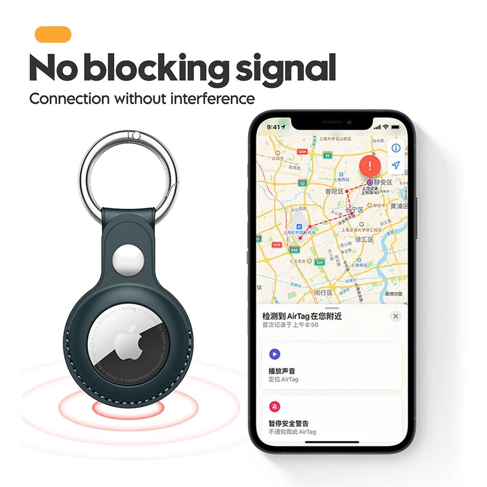 For Apple Airtag Case Keychain&PU Leather Air Tag Holder Protective Tracker Case with Loop Key Ring for AirTags Protective Cover