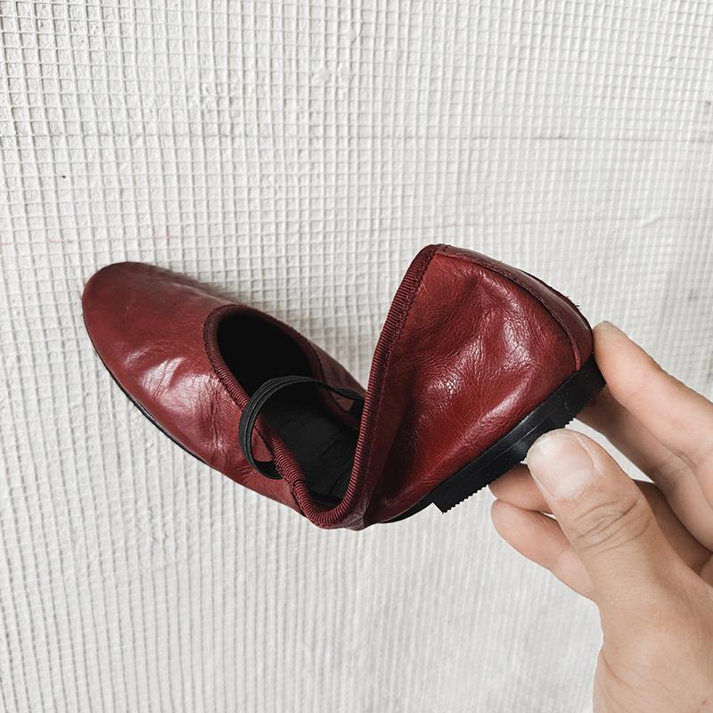 Sheepskin version~ Handmade old ballet shoes retro soft-soled grandma shoes soft leather flat-soled shallow mouth lazy single shoes summer