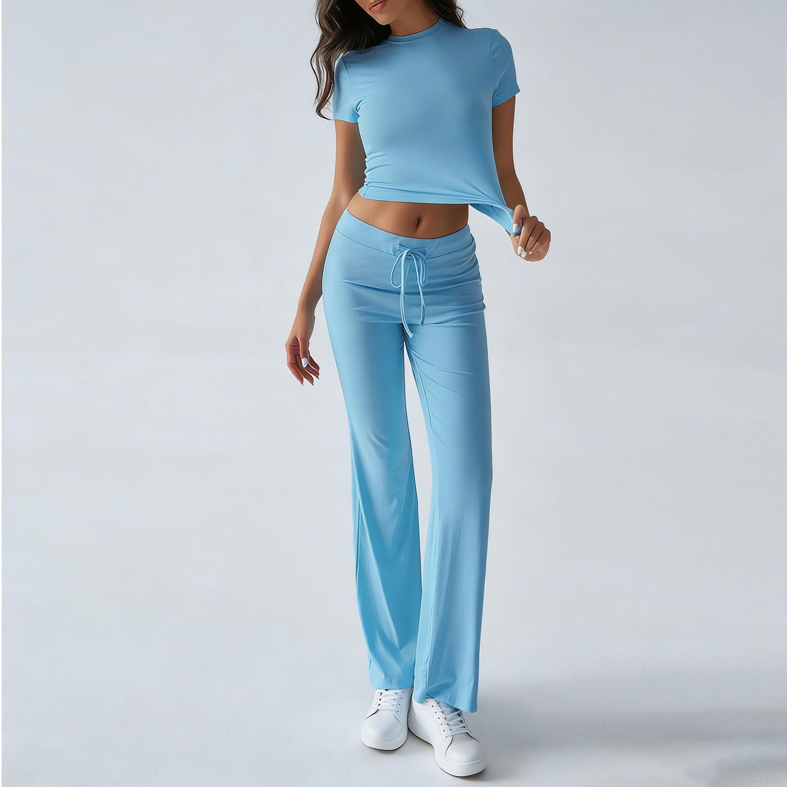 

Women s Color Casual Top And Pants Fashion Two-piece Set L