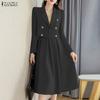 ZANZEA Blusa a Maniche Lunghe da Donna e Gonne Casual Set Completi Due Pezzi