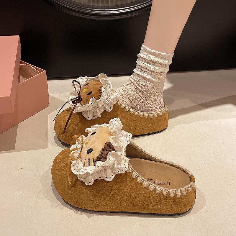 Cute Cartoon Kitten Slippers Women's Autumn and Winter 2025 New Outer Wear College Students Thick-bottomed Bag Head Slippers Tide